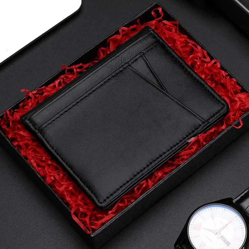 Ultra Thin Soft 100% Genuine Leather Mini Credit Multi RFID Slim Small Card Holder Men's Wallet