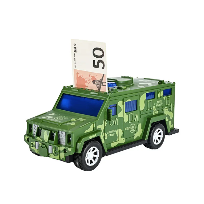 Camouflage Double Color Light Transport Money Police Van Universal Form Can Be Used as a Piggy Bank Creative Electric Toy Car