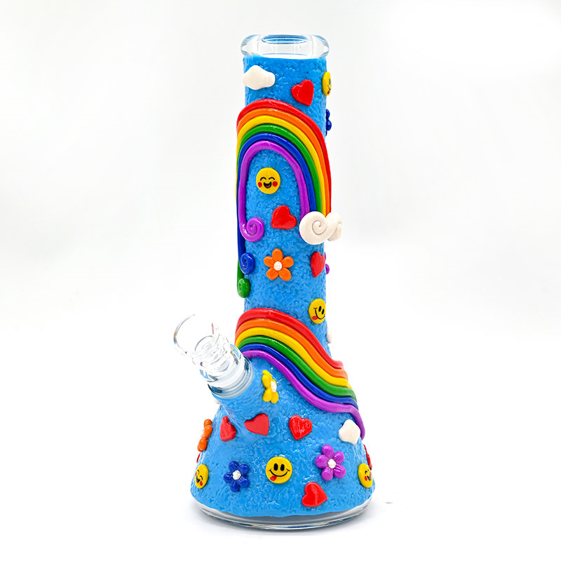 10in Polymer Clay Rainbow Glass Water Pipe,Glass Hookah,Glass Bong,Desktop Decoration,Handicraft Ornament For Festive Home Office Living Room,Smoking 