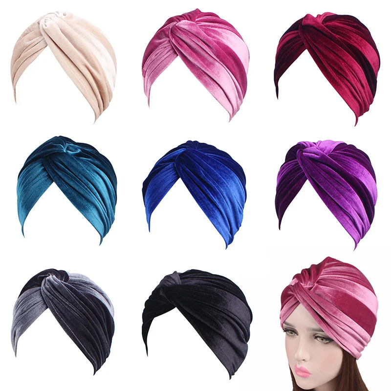 Women Velvet Turban Hat Headband Muslim Hijab Caps Female Soft Bandana Headband Hijabs Head Wrap Hair Accessories Supplies