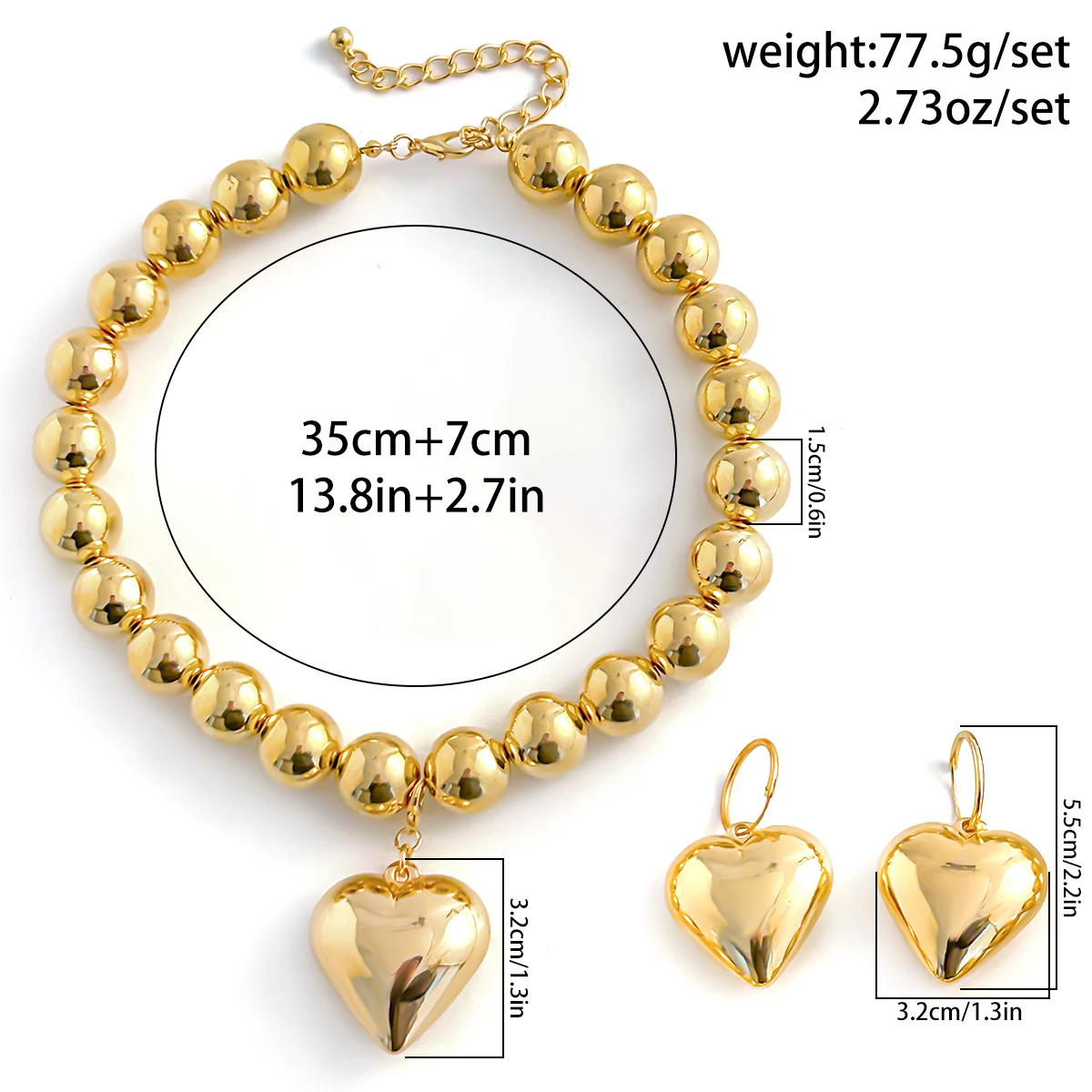 3Pcs Punk Love Heart Pendant Choker Necklace Bracelet for Women Vintage Piercing Drop Earring Grunge Jewelry Set Steampunk Men