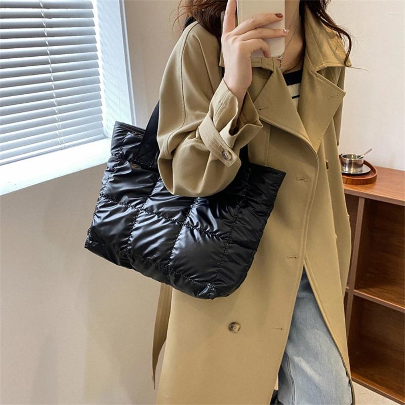Totes Puffer Tote Bag For Women Cotton Padded Shoulder Large Capacity Ladies Puffy Handbags Quilted Work Commute Shopping 2024