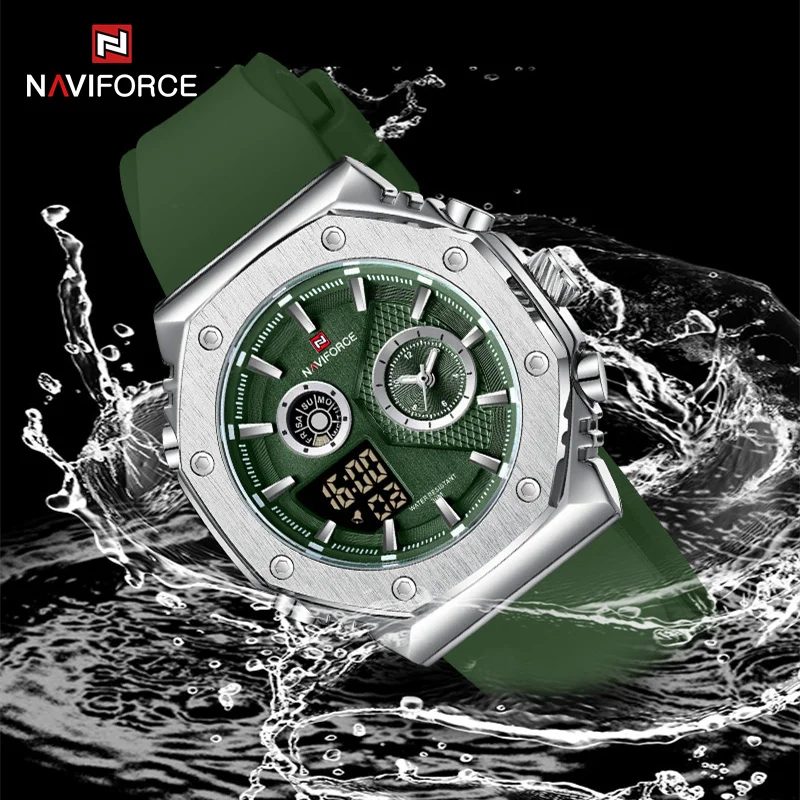 NAVIFORCE Sport Luminous Men Watches Waterproof Silicone Strap Man WristWatch Chronograph Military Quartz Men's Watch Gifts