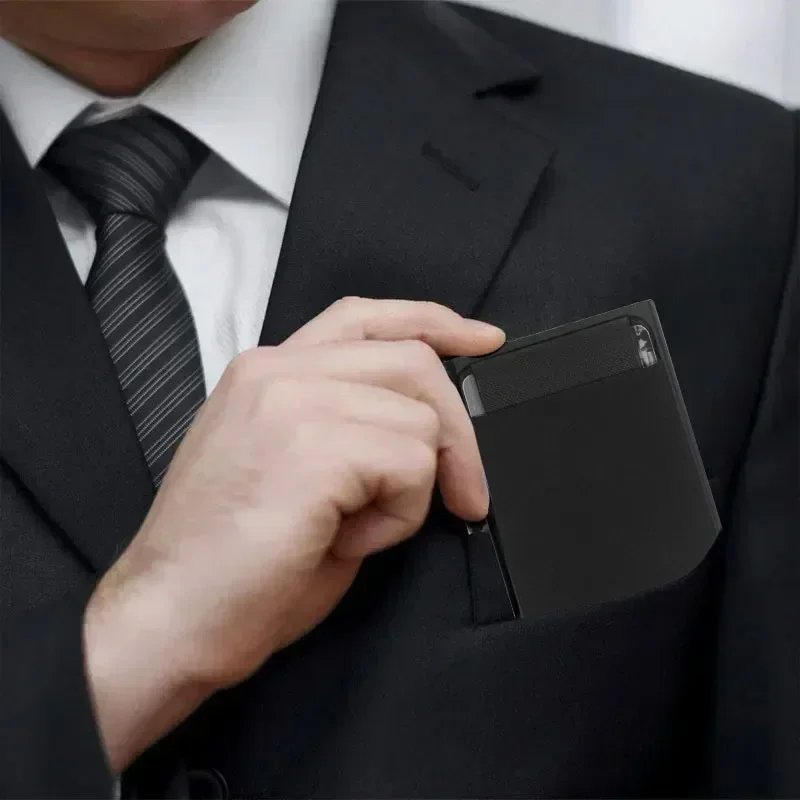 Slim with Aluminum Wallet Elasticity Back Pouch ID Credit Card Holder Mini RFID Wallet Automatic Pop Up Bank Card Case Men Purse smile