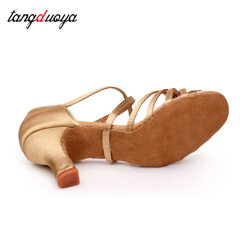 New Women Latin Dance Shoes Ballroom Tango Dancing Shoes For Women Ladies Girl Satin 5/7cm heeled Party Dance Sandals wholesale