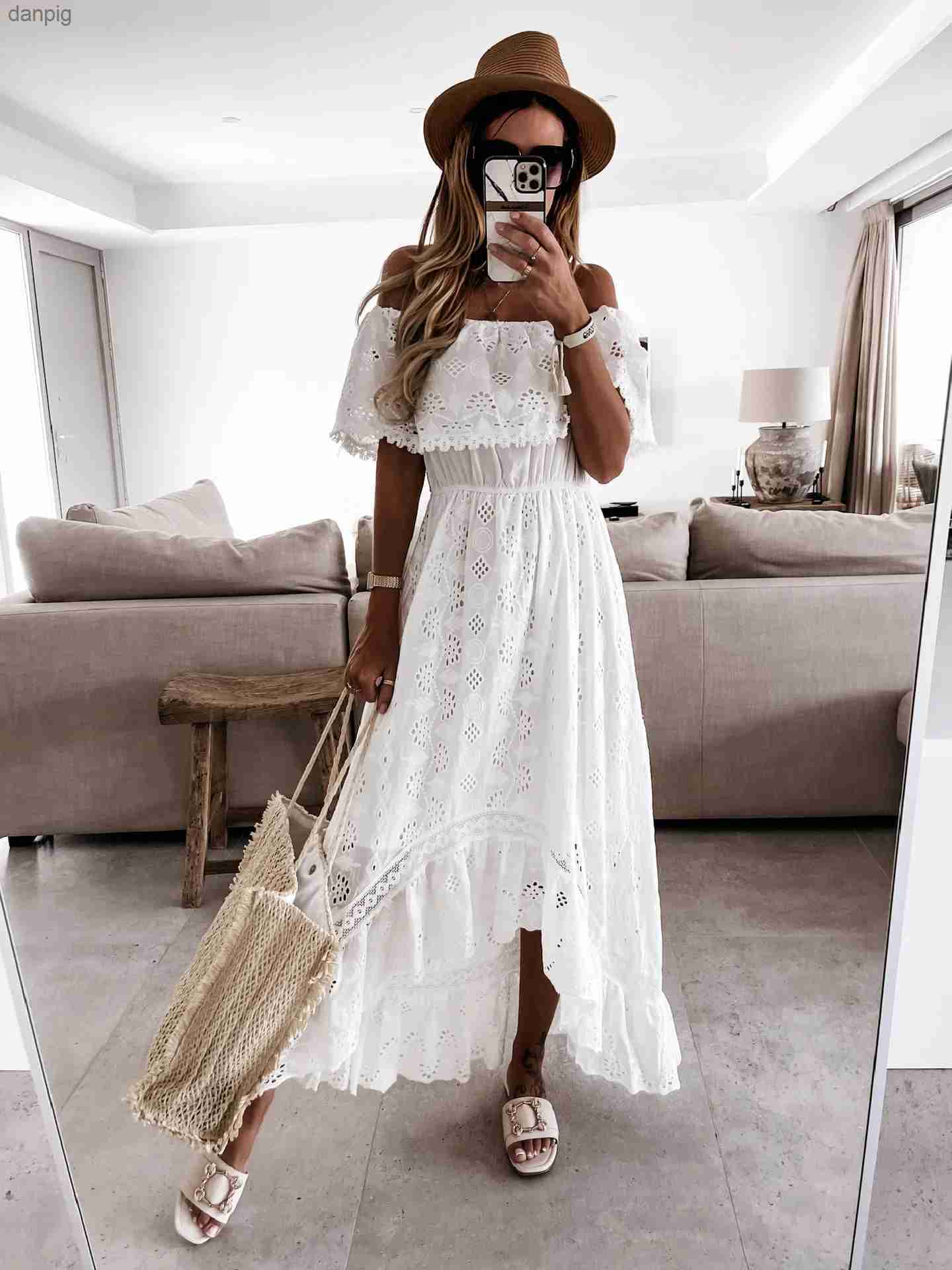 Urban Sexy Dresses Summer Womens White Dress 2023 Fashion Casual Beach Suit Flip Set New Bohemian Hippies Unique Long Dress Elegant Party Y240402
