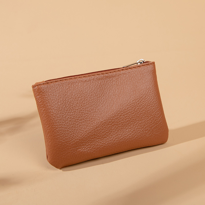 Leather Zipper Coin Purse Women Mini Wallet With Keychain Clutch Bag Solid Color Litchi Pattern Small Change Money Bag Pouch