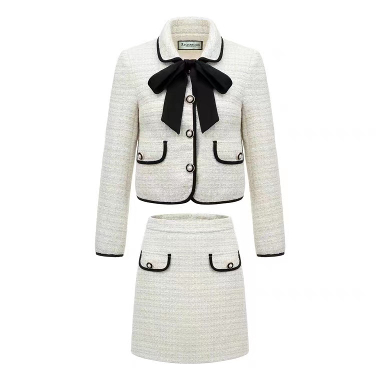 Two Piece Dress TWO PIECE OUTFIT Women Tweed Jacket And Skirt Set Long Sleeve Blazer For Dropshipp 230222
