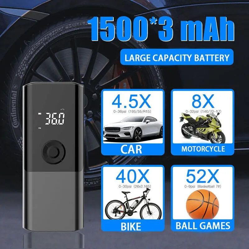 1 Set Air Pump Portable New Mini Self Propelled Electric Tire Pump Handheld Dual Purpose Car Air Pump Large Capacity Bat