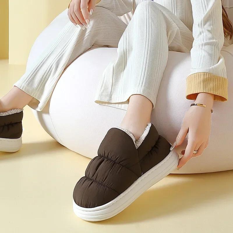 Winter Warm Mens Sliding Block Leisure Non slip Platform Apartment Home Waterproof Non slip Shoes Indoor and Outdoor Thick Plush Womens Sliding Block 