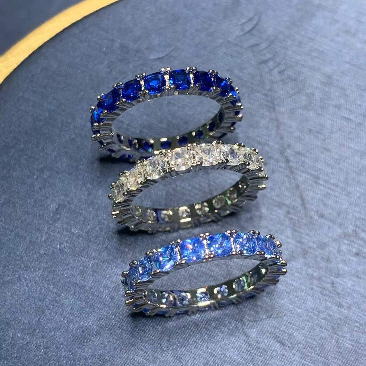 Free shipping blue stone square designer rings for women shine crystal bling dia sier retro vintage geometry love ring jewelry gift Free shipping