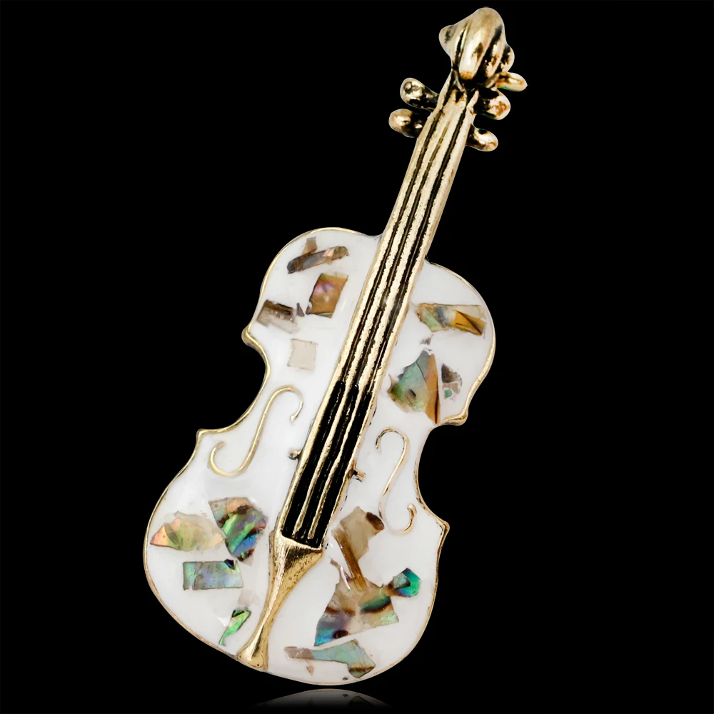 Musical Instrument Enamel Brooches New Style Guitar Violin Jewelry Luxurious Metal Badge Lapel Pins for Women Bag Brooch