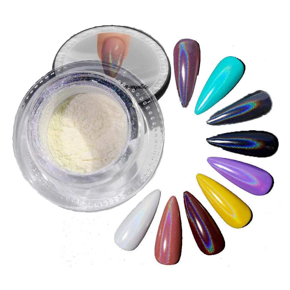 1Box Universal Laser Nail Glitter Holographic Powder Nail Art Chrome Aurora White Pigment Shiny Mirror Manicure Mermaid Dust #F*