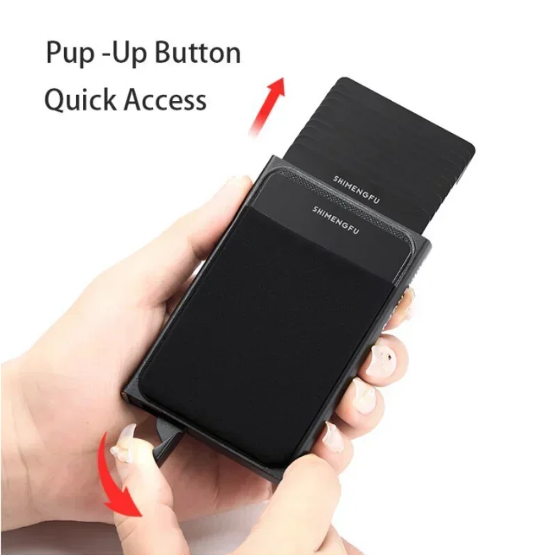 Slim with Aluminum Wallet Elasticity Back Pouch ID Credit Card Holder Mini RFID Wallet Automatic Pop Up Bank Card Case Men Purse smile