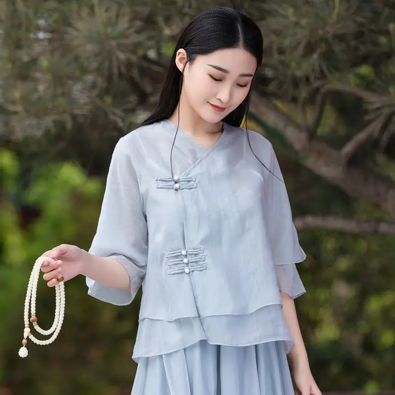Improved Retro Hanfu Summer Skirt Women's Suit Cheongsam Chinese Zen Tea Clothes Fairy Chinese Suit Women Chinese Traditional