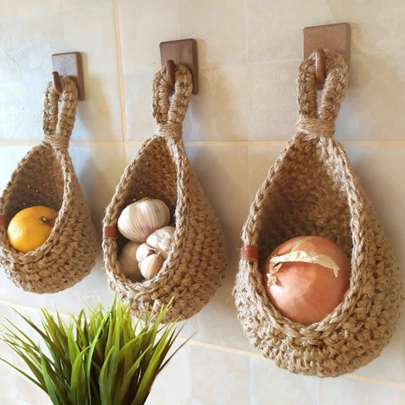 Vegetable And Woven Fruit For Table Wall Hanging Storage Basket Kitchen Organizer