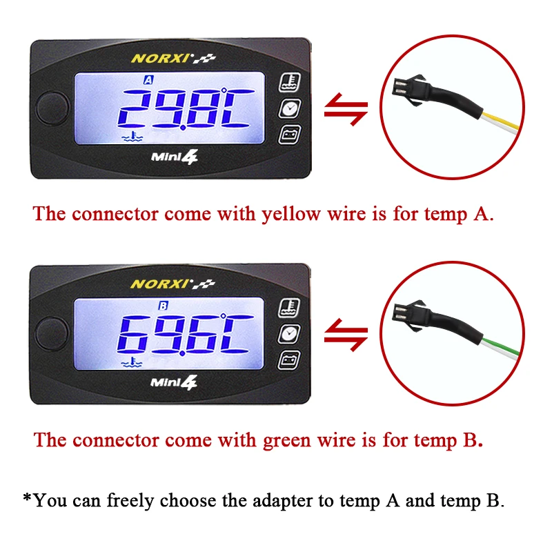 koso MINI 4 DUAL temp meter painel digital para moto universal Water temperature Oil temperature Voltage Time norxi