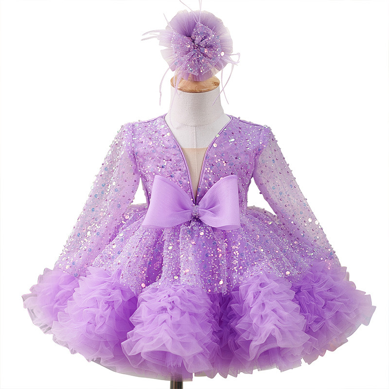 Beaded Tulle Flower Girl Dresses Bows Sequined Children First Holy Communion Princess Ball Gown Wedding Party Appliqued Pageant Gowns Baby Girl Dress 