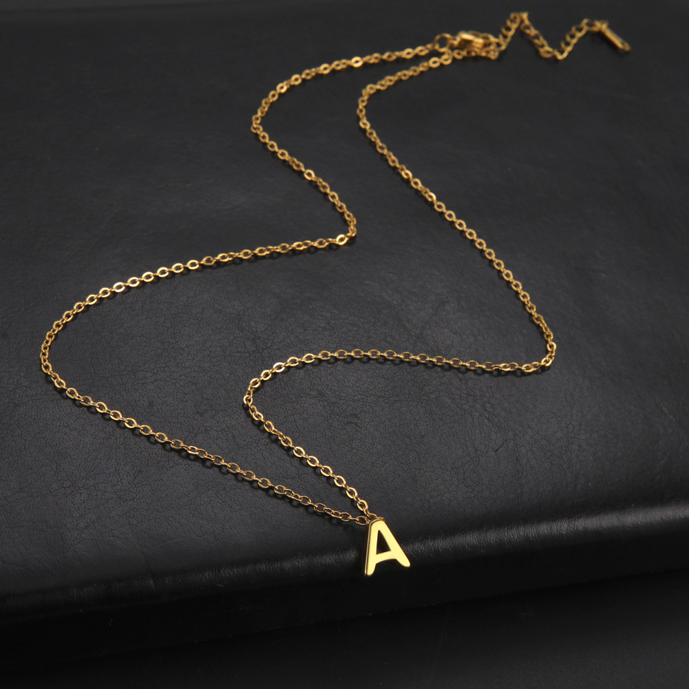 18K Real Gold Plated Stainless Steel Alphabet Pendent Necklace Lovers Couple Initial English Leter Necklaces for Women Bride Party Birthday Wedding Je