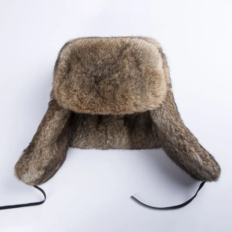 Mens Winter Warm Rabbit Fur Windproof Hat Catcher Earrings Ski Hat Warm Outdoor Work Earrings 241031