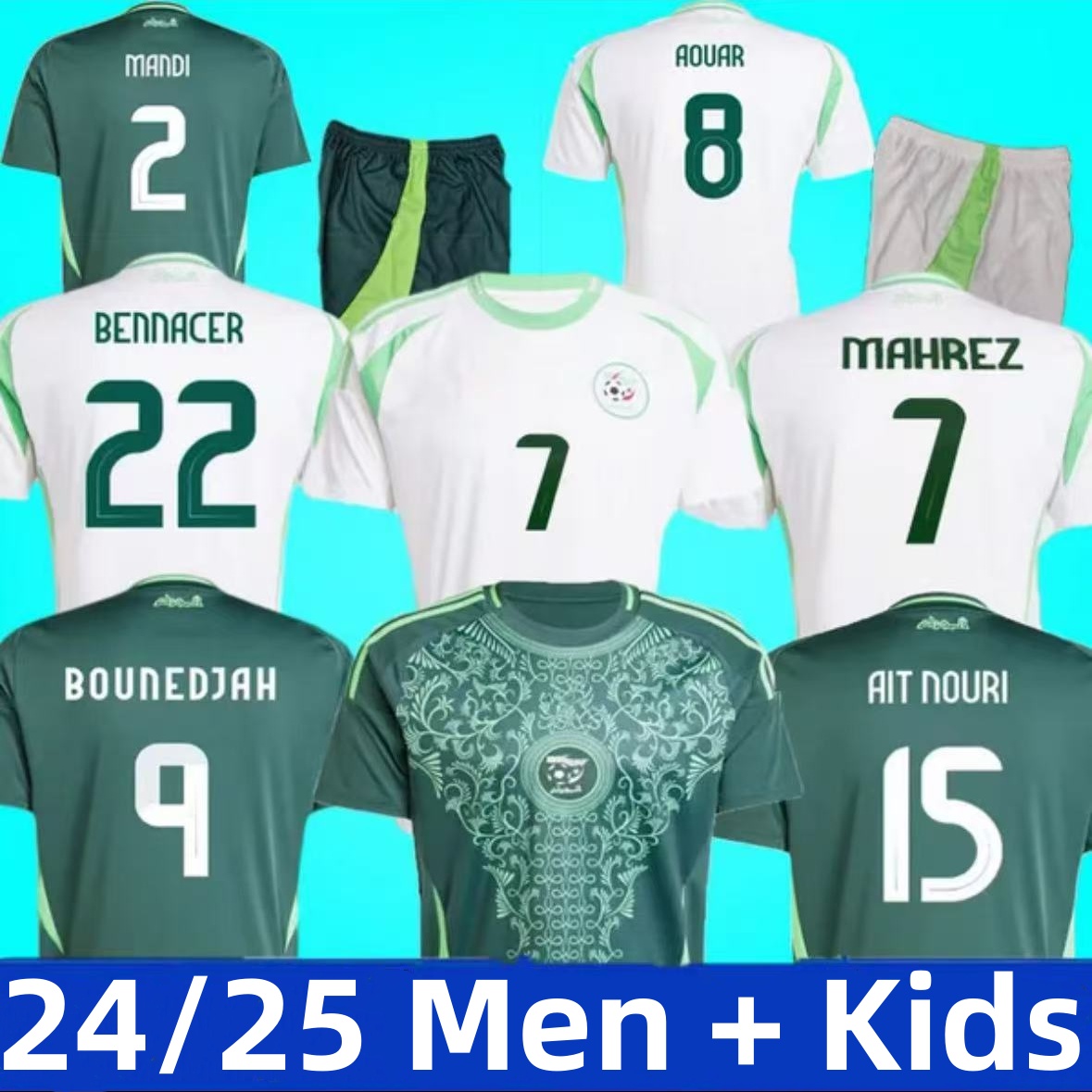 24 25 Algerie soccer jerseys Fans Player version 2024 2025 MAHREZ HOUSSEM AITNOURI AOUAR BENSEBAINI RAYAN AIT-NOURI AMINE ootball shirt Men Kids Kit Training uniform