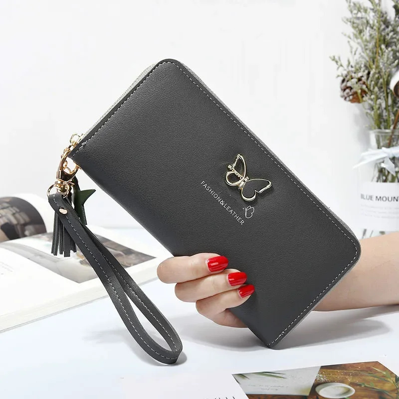 New Designer Fashion Butterfly Women's Wallet Wrist Handle Phone Case Long Money Bag Handbag Women's Wallet Card Clip