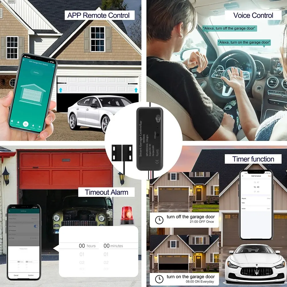 ONENUO Tuya WiFi Switch Smart Garage Door Opener Controller Work with Alexa Echo Google Home Smart Life(Support DC5V 1A Adapter)