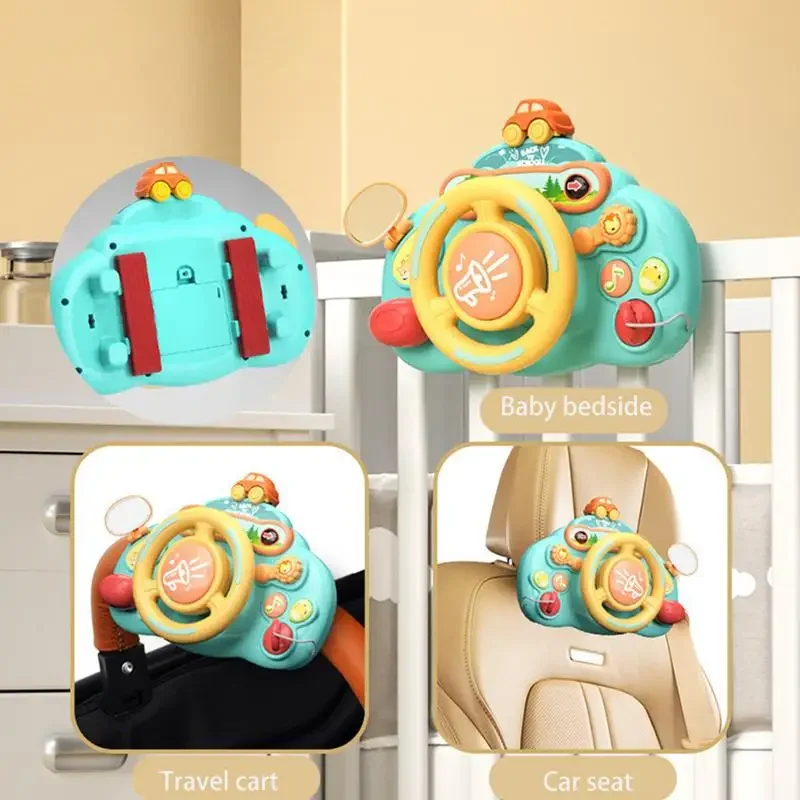Baby Electric Simulate Driving Car Copilot Steering Wheel Early Educational Stroller Driving Musical Toys for 0-36months Toddler