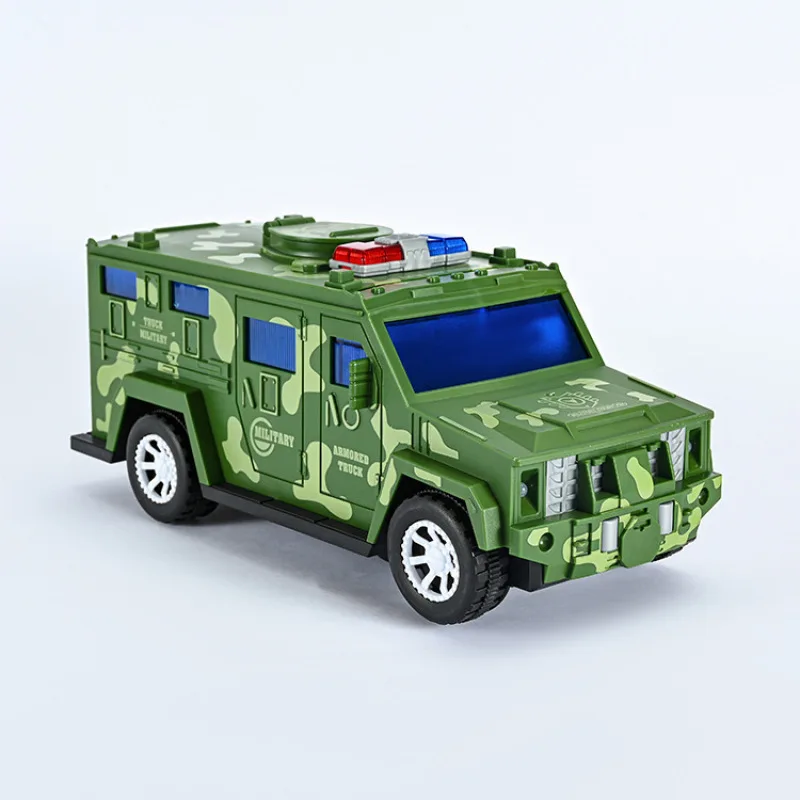 Camouflage Double Color Light Transport Money Police Van Universal Form Can Be Used as a Piggy Bank Creative Electric Toy Car