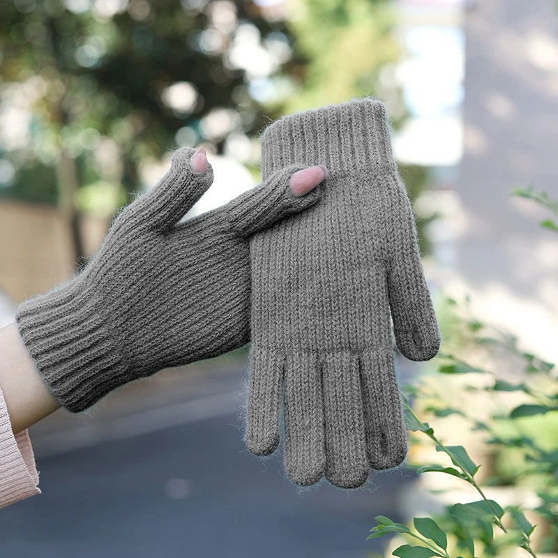 Women s Knitted Gloves Winter Full Finger Lady Autumn Warm Thick Touch Screen Skiing Unisex Mittens 5