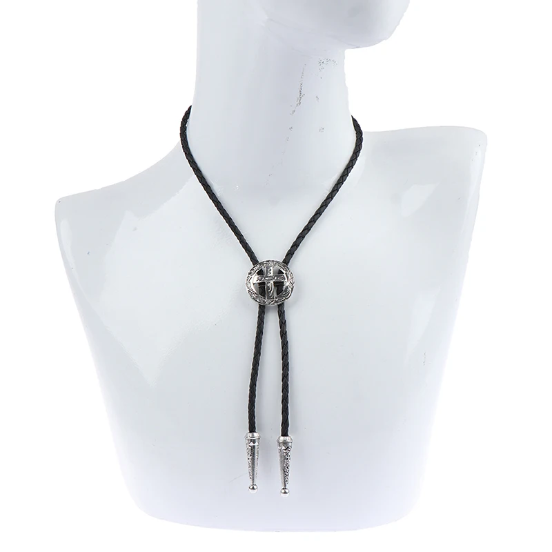 Vintage Cowboy Hat Alloy mens bolo tie Leather Rope Long Necklace
