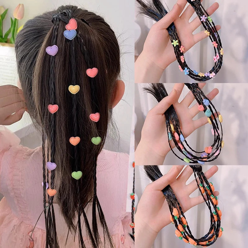 1PC New Lovely Girls Colored Strawberries Wigs Ponytail Headbands Rubber Bands Hair Bands Headwear Kids Hair Accessories
