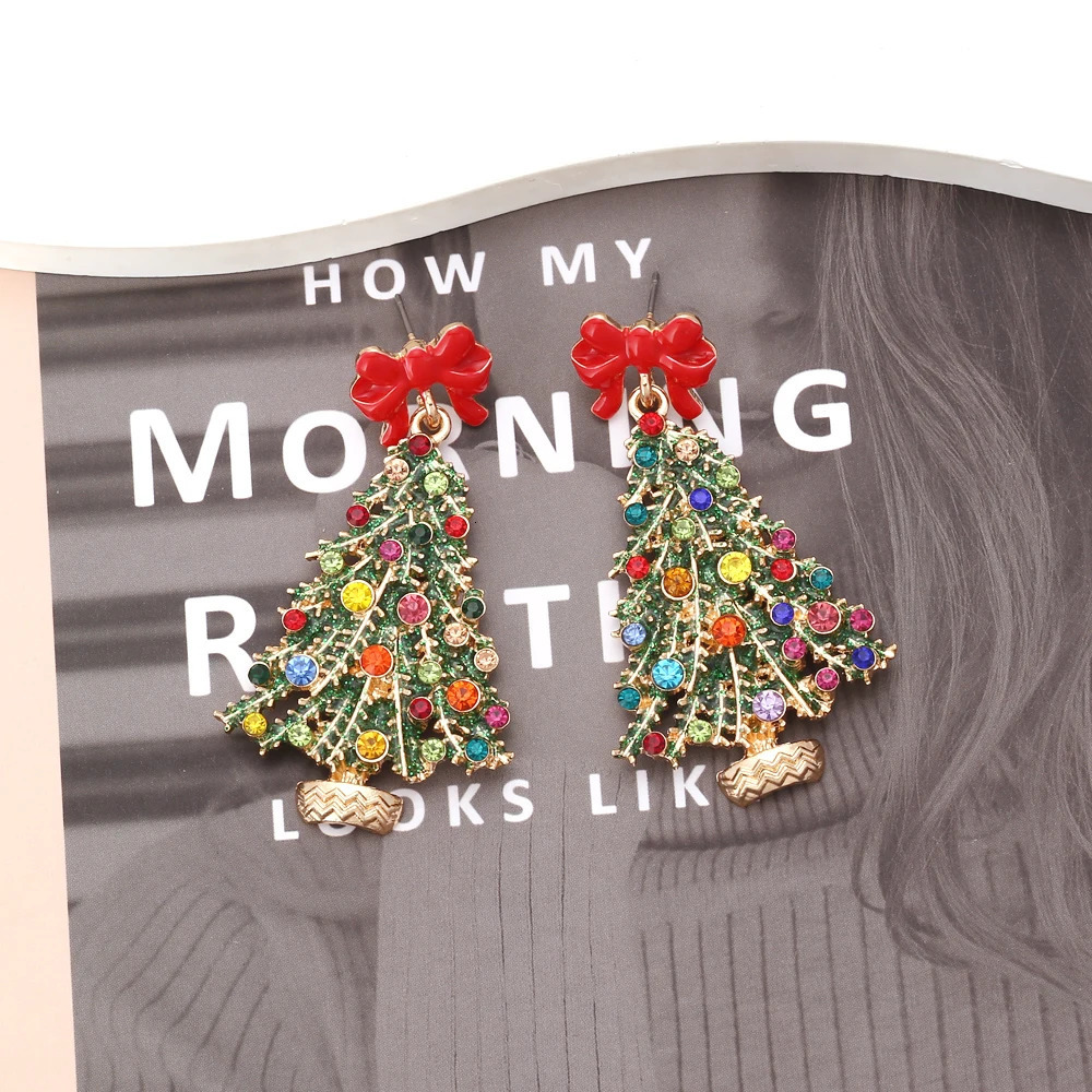 VODESHANLIWEN Fashion Christmas Tree Earrings Womens Rhinestone Dripping Accessories 241031