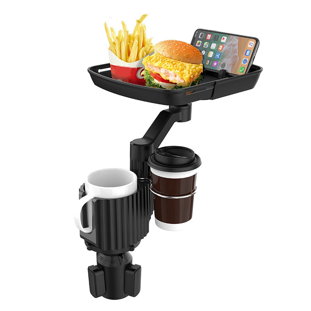 Adjustable Car Cup Holder Car Interior Accessories Car Cup Holder Tray with 360 Degree Swivel Base Auto Tray Table