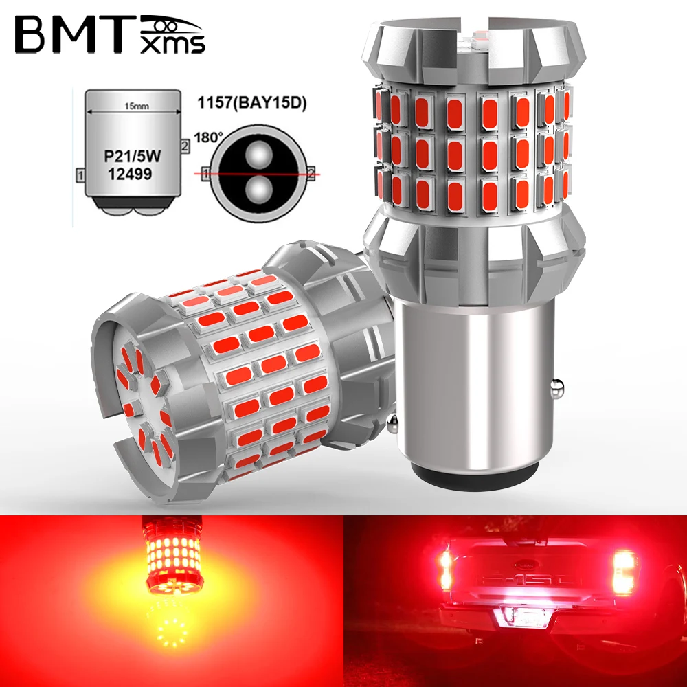 BMTxms 2Pcs 1157 P21/5W LED Red Bay15d LED Canbus Brake Light Signal Lamp Automotive Stop Tail Car Bulb Drl Daying Running 12V