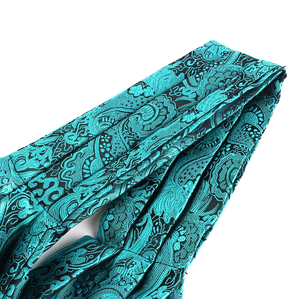 Men Cashew Tie and Pocket Square Set Wedding Cravat Ascot Scrunch Self British Polyester Soft Paisley Neck Tie Handkerchief Sets