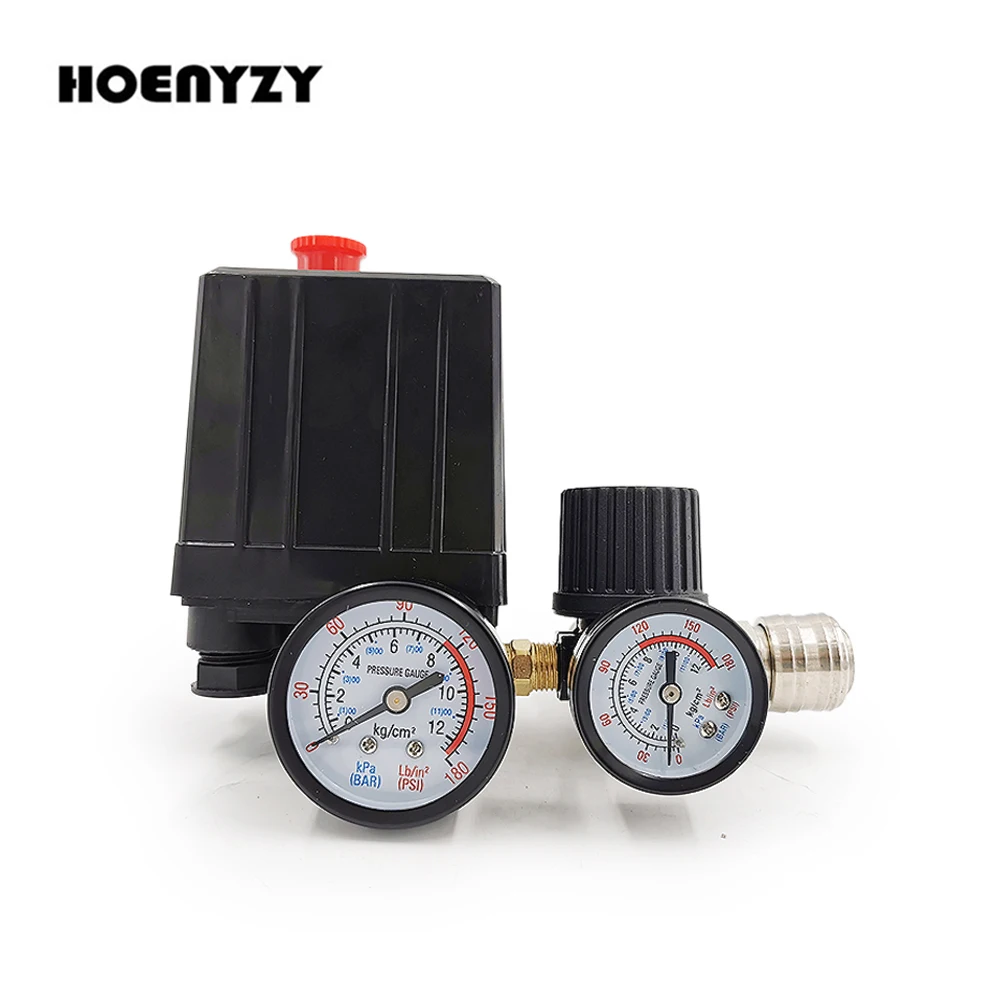 AC 220V Air Compressor Pump Pressure Control Switch 4 Port Manifold Relief Regulator 30-120PSI Control Valve with Gauge