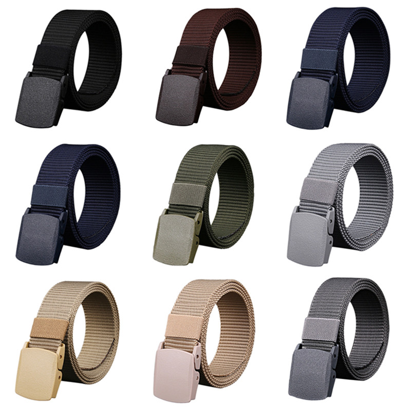 Men Belts Fashion Unisex Jeans Belts Adjustable Belt Men Outdoor Travel Tactical Waist Belt with Plastic Buckle for Pants 120cm