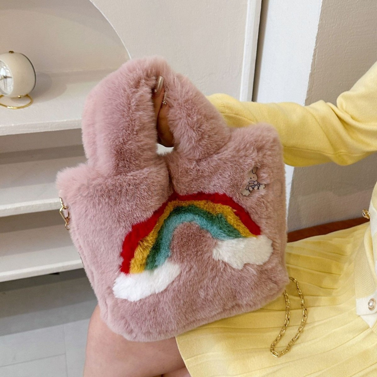 Niki Duncks Tote Bagbag Designer Fashion Classic 10a Top Woman Handbagevening Bags Winter New Cute Rainbow Plush Womens Handheld Large Capacity Chain 