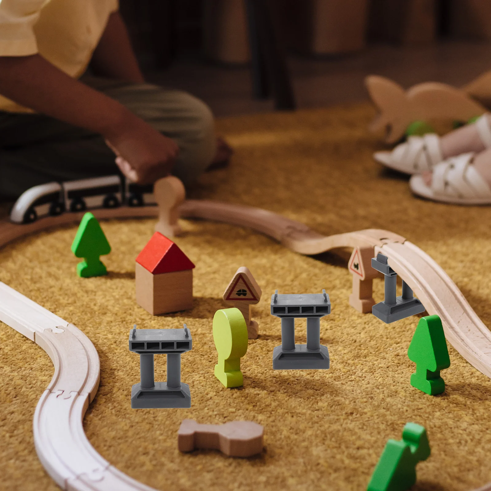 Wooden Train Track Accessories Train Bridge Pier Track Railway Accessories Multi Level Support Risers High Level Blocks Wooden