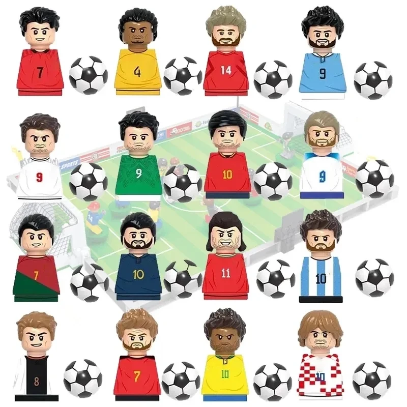 Soccer Football Field Stadium Famous Mini Football Player Figures Match Building Bricks Blocks Toys Gift Kid