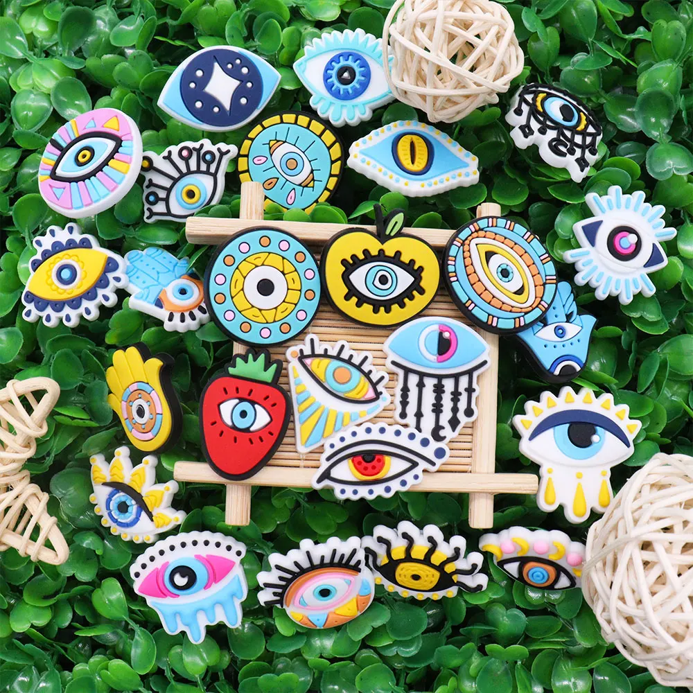 25PCS/Set Evil Eyes Shoes Charms Silicone Shoe Accessories Wristband Hole Slipper Decor Adult Kids X-mas Gifts