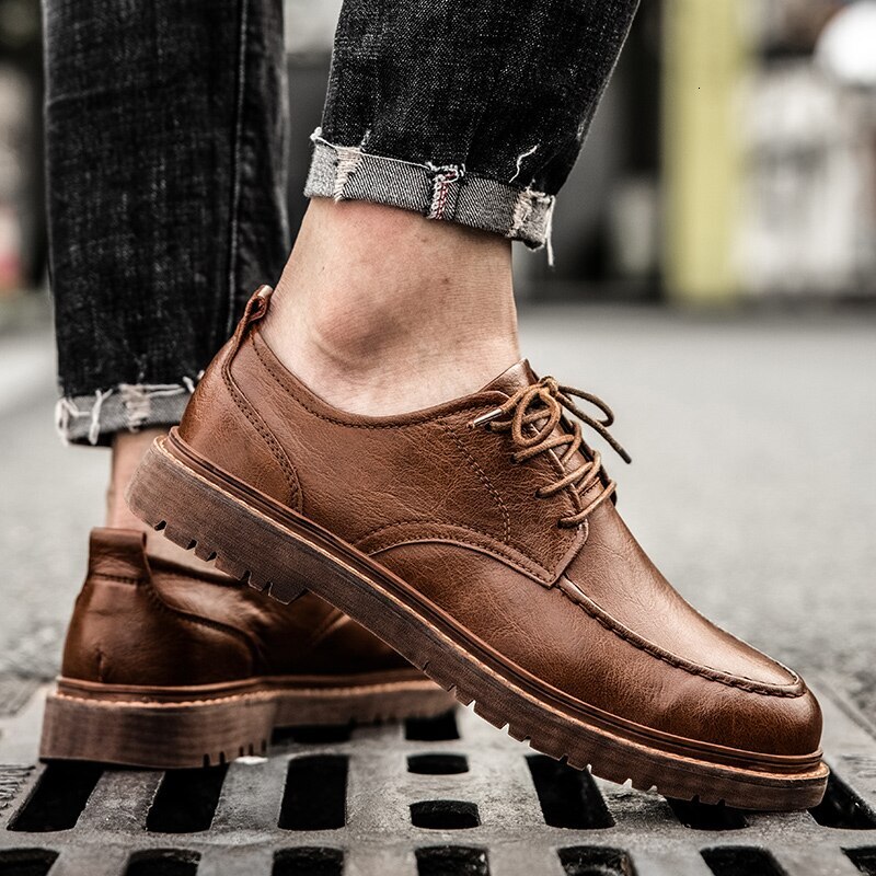 Casual Shoe Classic Handmade Loafers for Men Lace-up Genuine Leather Shoes Oxford Business Sneakers Men's Work Boots 82fc6