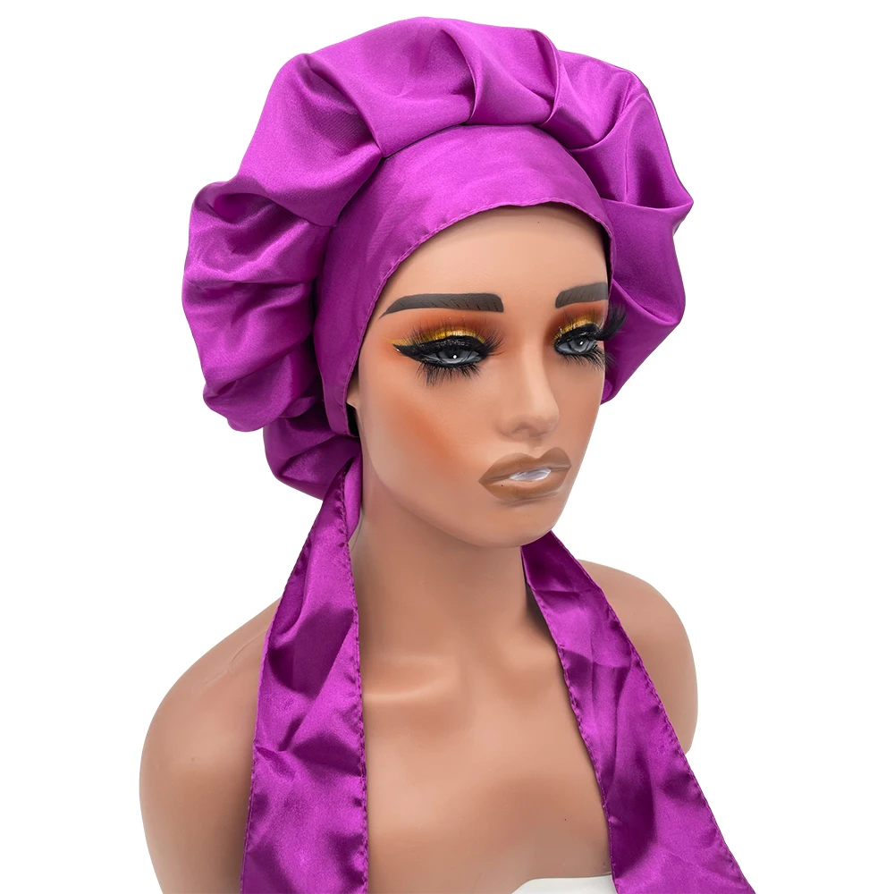 Satin Tie Bonnet for Women Double Layer Satin Bonnet With Tie Edge Scarf Wrap Bonnet Silk Sleep Cap Hair Bonnet for Curly Hair