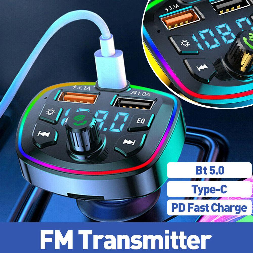 1 Pcs Car MP3 Player Bluetooth Receiver Multifunctional QC3.0 Fast Charging Colorful Atmosphere Light Handsfree Audio Receiver 1eabb 5 b7056