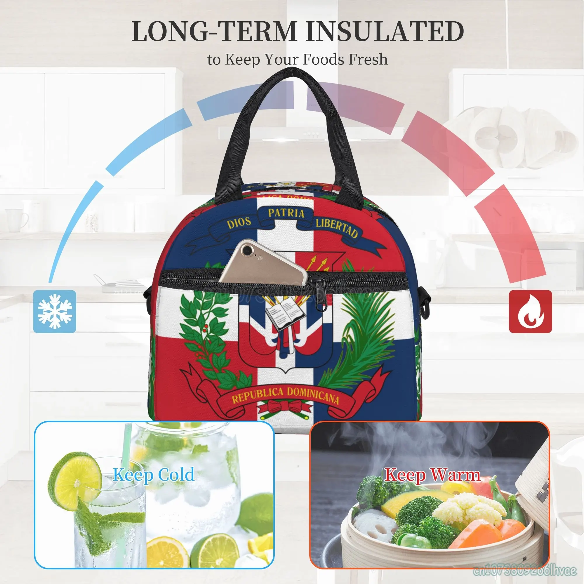 Dominican Republic Flag Insulated Lunch Bags for School Work Picnic Food Leakproof Cooler Thermal Lunch Box for Women Kids