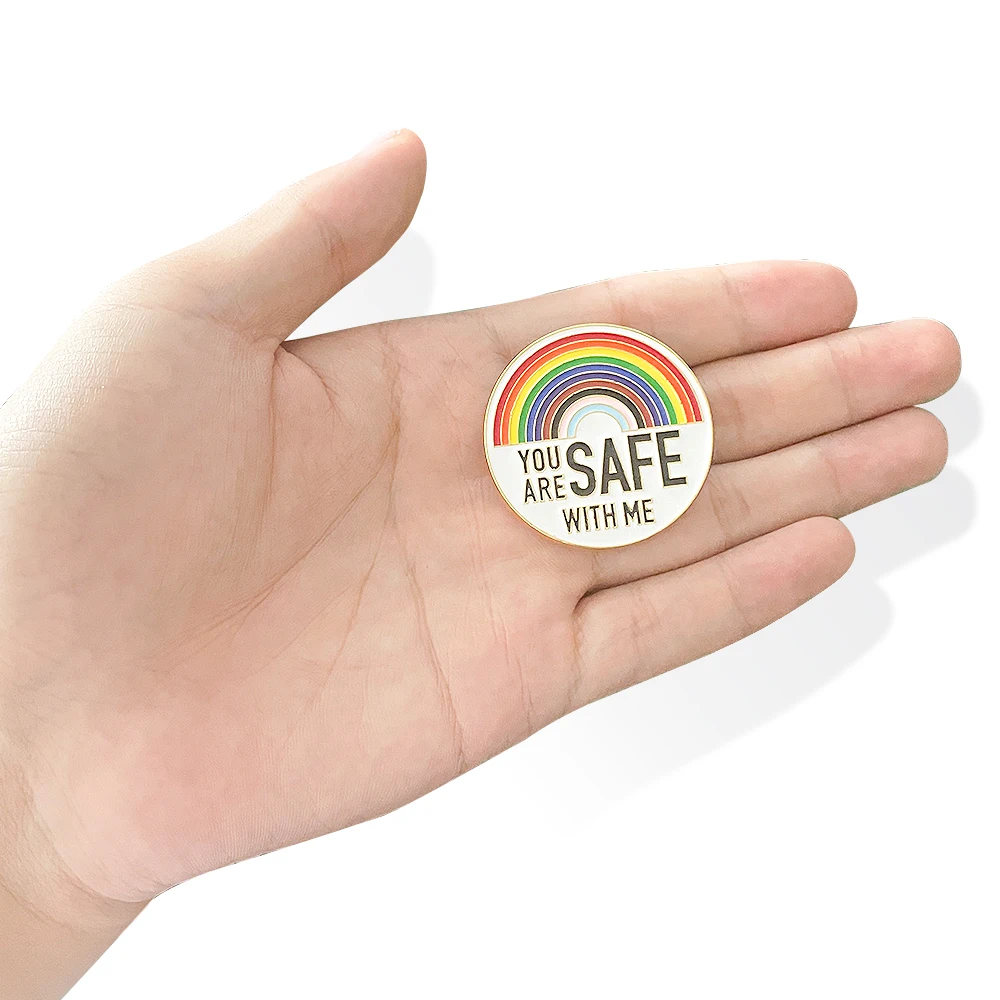 You Are Safe With Me Enamel Pins Rainbow LGBTQ Pride Lover Badge Brooch For Backpack Hat Lapel Jewelry Accessories