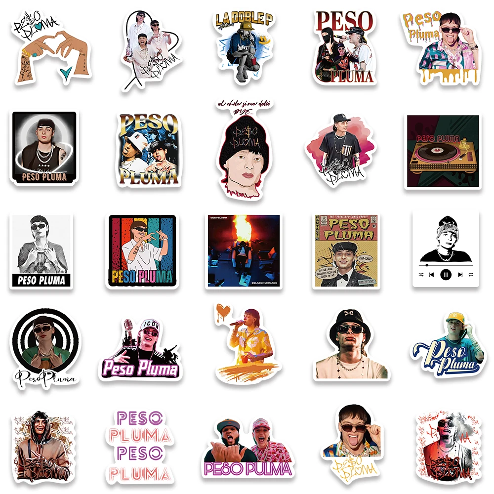 50PCS Peso Pluma Hot POP Singer Stickers for Album Laptop Skateboard Guitar Bicycle Skateboard Fridge Graffiti Toy Sticker