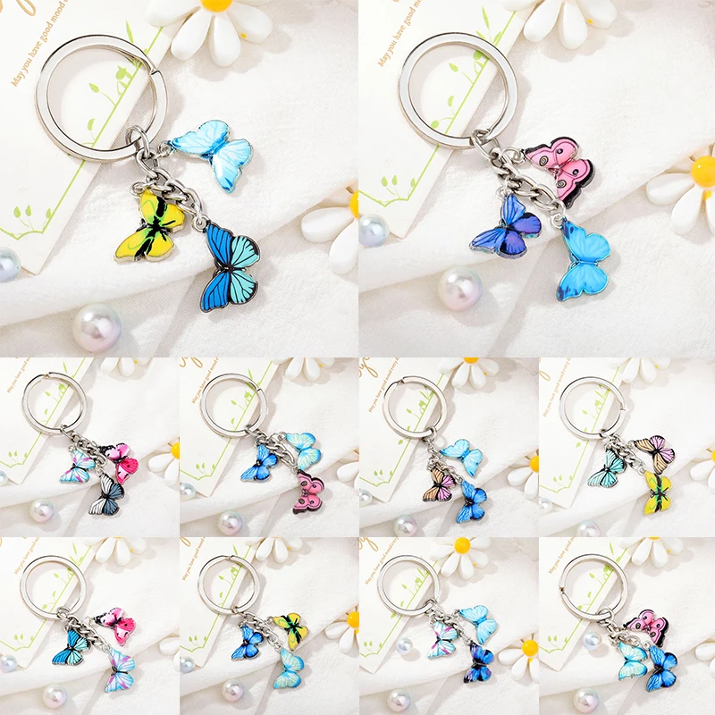 Wholesale Butterfly Keychain Holder Enamel Metal Cute Animal Key Chain Car Keyring Women Bag Pendant Charm Jewelry Gift Accessor