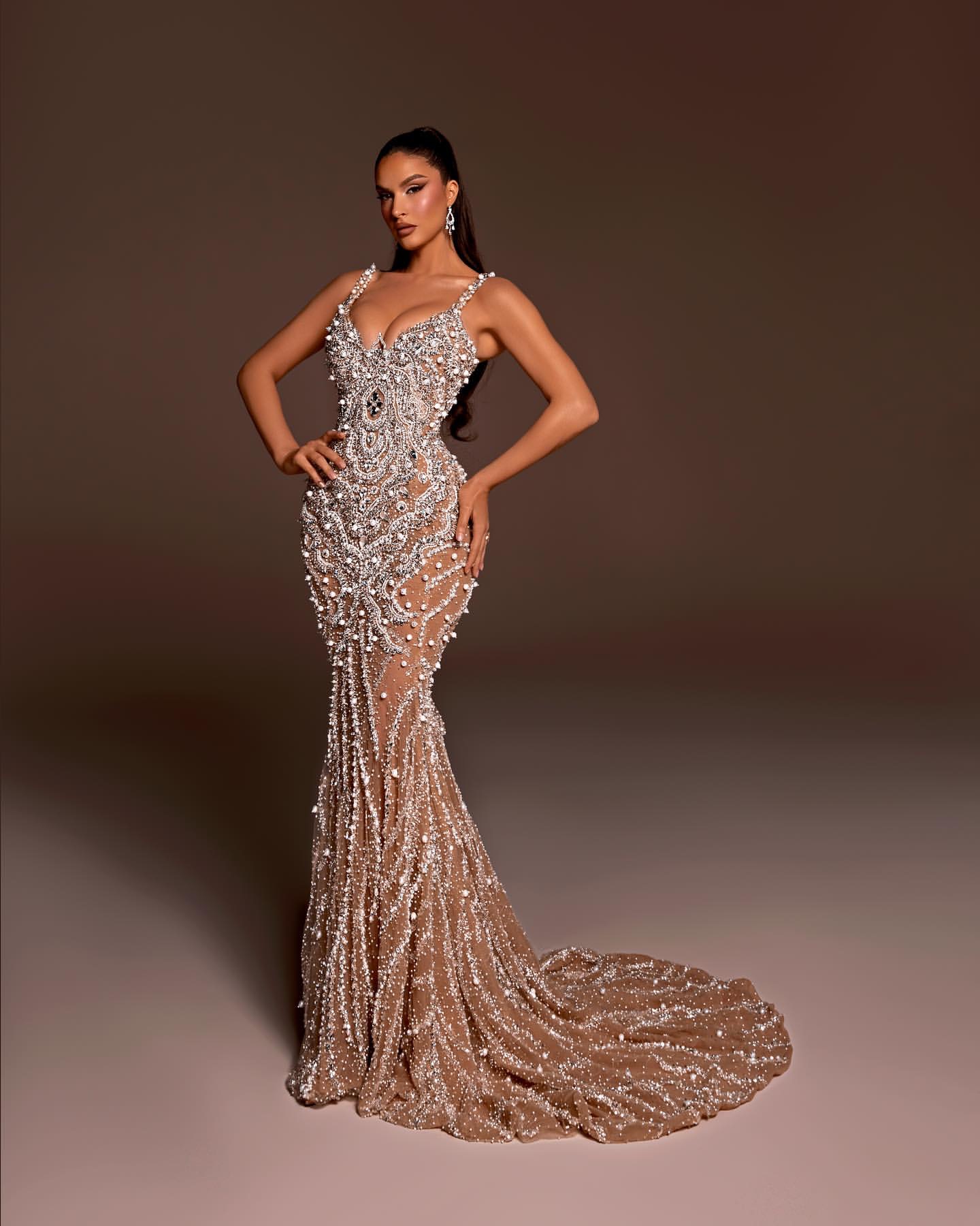 Mermaid Vintage Crystal Evening Elegant With Detachable Train Beaded Pearls Formal Ocns Prom Dress Straps Dresses For Special Ocn Robe De Soiree Es